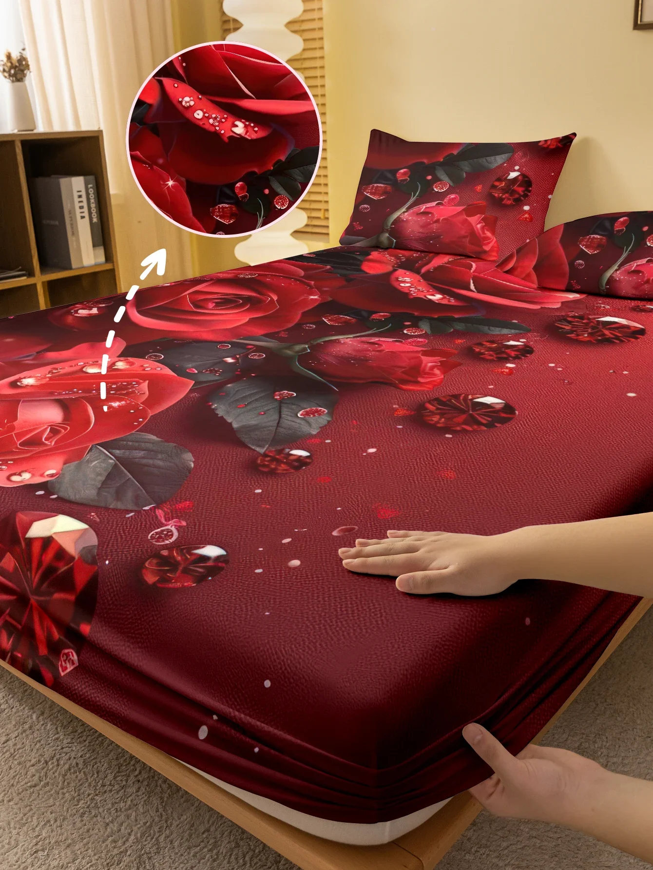 1 Simple modern Plant Flower Red Rose digital printed frosted Fitted Sheet,bedroom printed bed cover,bedding(No pillowcase)