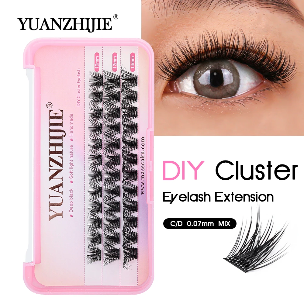 YUANZHIJIE 10-14mm Mix Length Individual Natural Look Segmented Lash Trays Waterproof DIY Clusters Eyelash Extensions Supplies