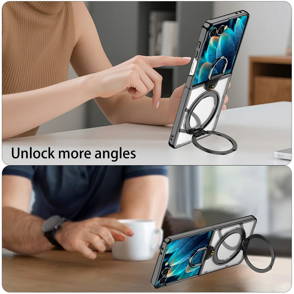 Luxuriöse magnetische 360-Grad-Halterung mit Ring-Telefonhülle für Samsung Galaxy Z Flip 7, schützende, stoßfeste, galvanisierte Abdeckung