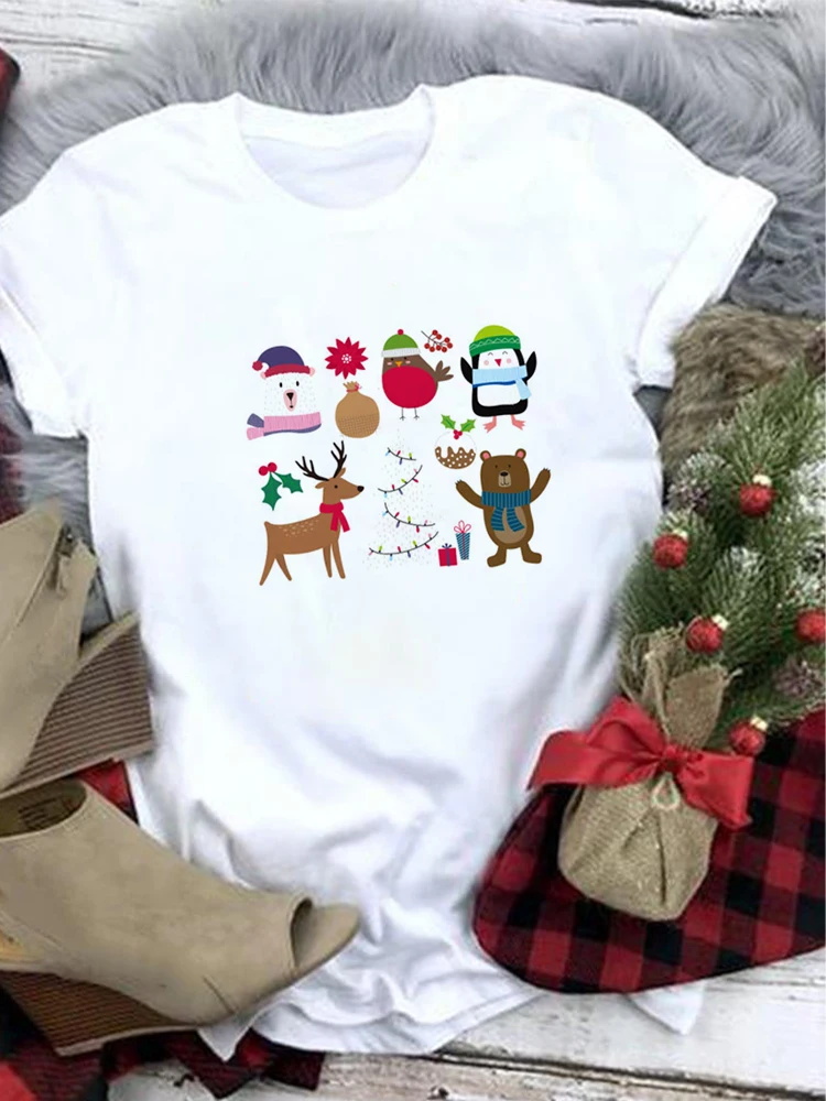 

Lovely Merry Christmas Funny Trend T Shirt Women Short-Sleeved Print Tee Shirt Female Trend Clothing Women Casual Graphic Tee