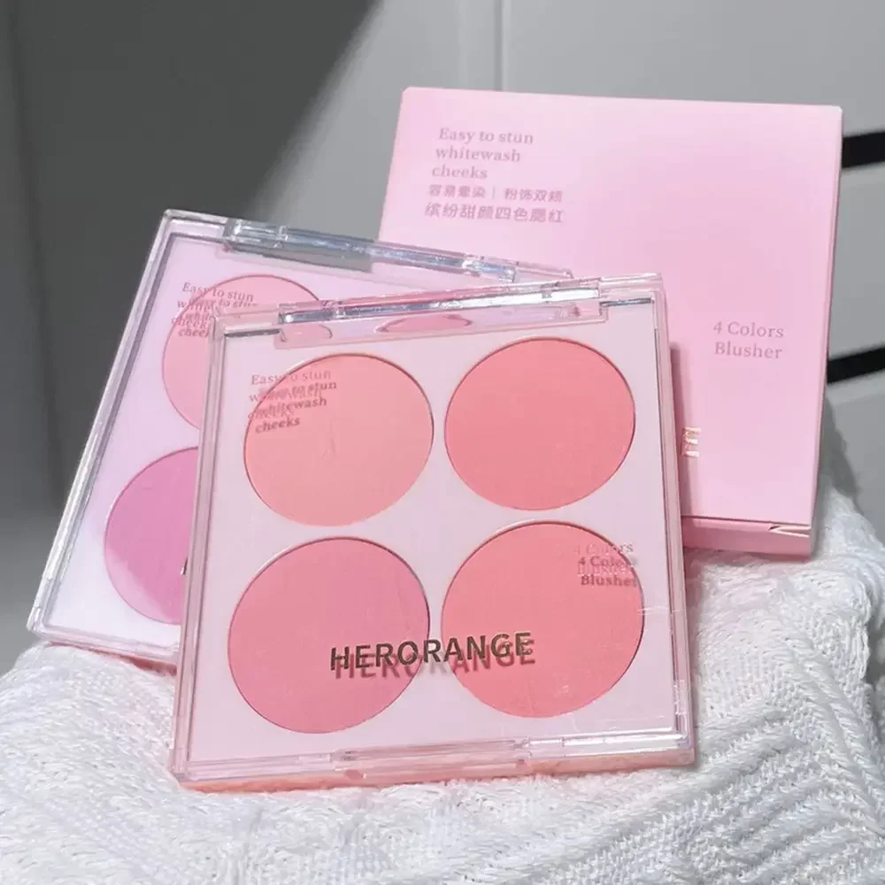 Paleta de longa duração Matte Face Blush, maquiagem em pó Blush, bochecha matiz cosméticos, rosa, roxo, creme vermelho, 4 cores