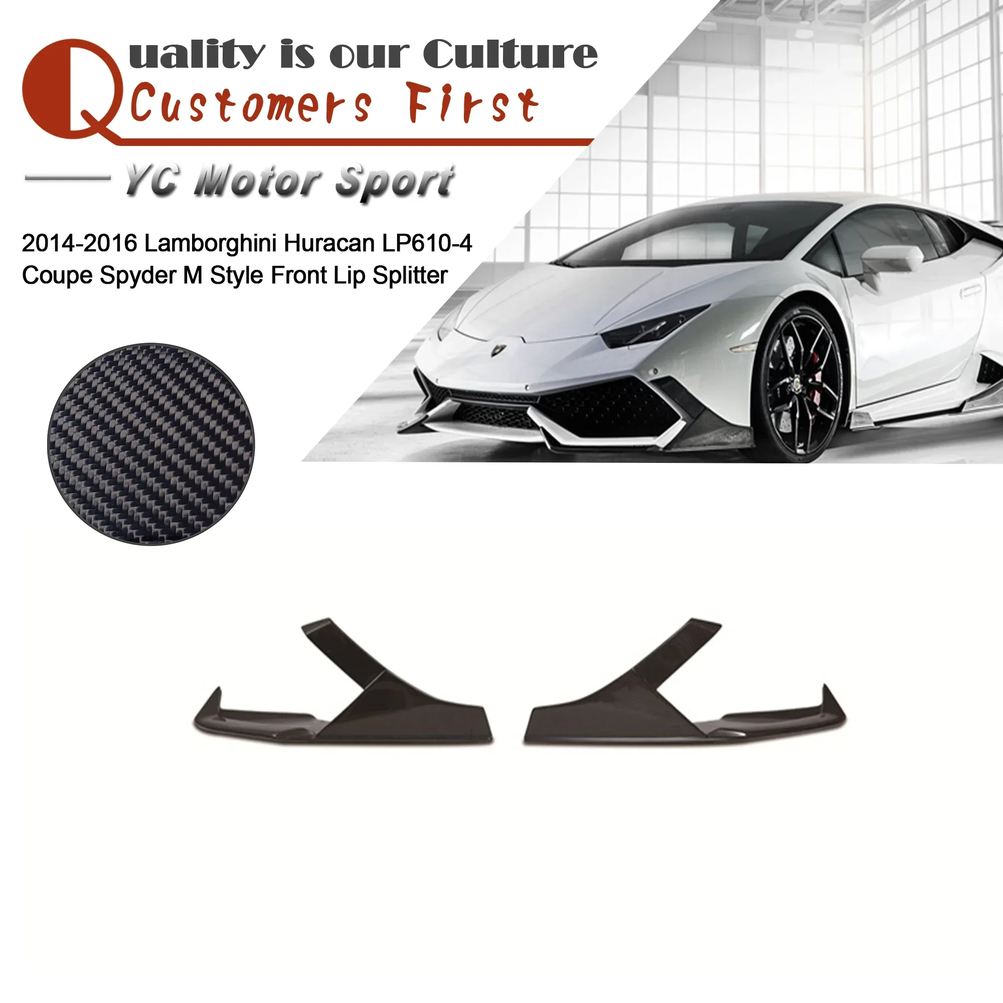

Car Accessories Carbon Fiber MAD Style Front Lip Splitter 2 Pcs Fit For 14-16 Huracan LP610-4 Coupe Spyder Front Bumper Lip