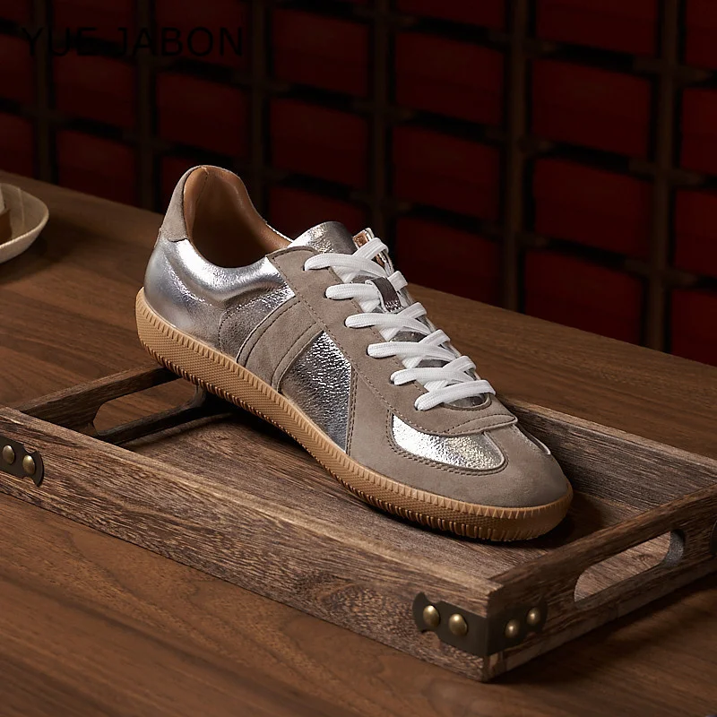 New Fashion Cow Suede Genuine Leather Men Sneakers Patchwork Lace Up Flat Sneakers Spring Autumn Casual Shoes Walking Footwear