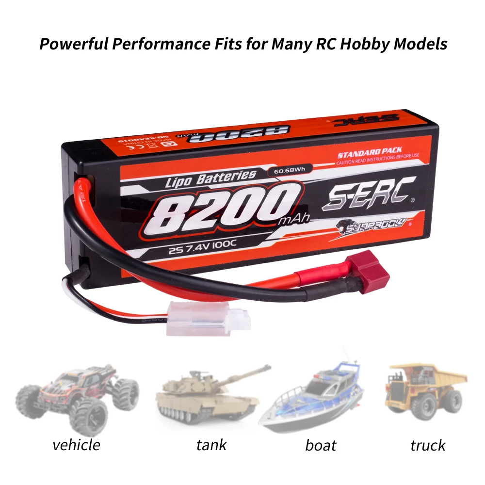 SUNPADOW 8200mAh 2S Lipo batería 7,4 V Deans T Plug 100C estuche rígido para RC coche avión DJI camión tanque Buggy carreras barcos modelos