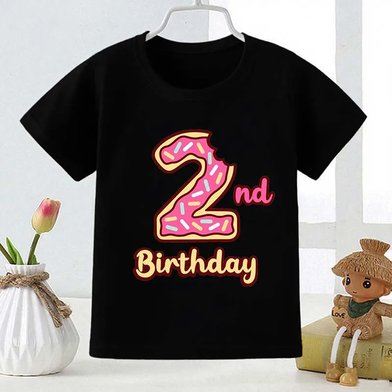Cute Doughnut Number Print Cartoon Girls Clothes 1 2 3 4 5 6 7 8 9 Years Happy Birthday Summer Kids T Shirt Baby Boys T-Shirts