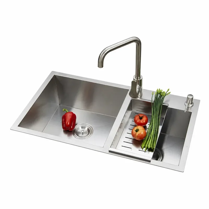 Brushed Handmade Double Bowl Kitchen Sink 304 Stainless Steel Thickened Undermount Vegetable Washing Basin for Countertop