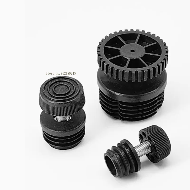 Black Square/Round Tube Plug Plastic adjustable nut plug table and chair furniture shelf adjustable foot pad  20mm~50mm