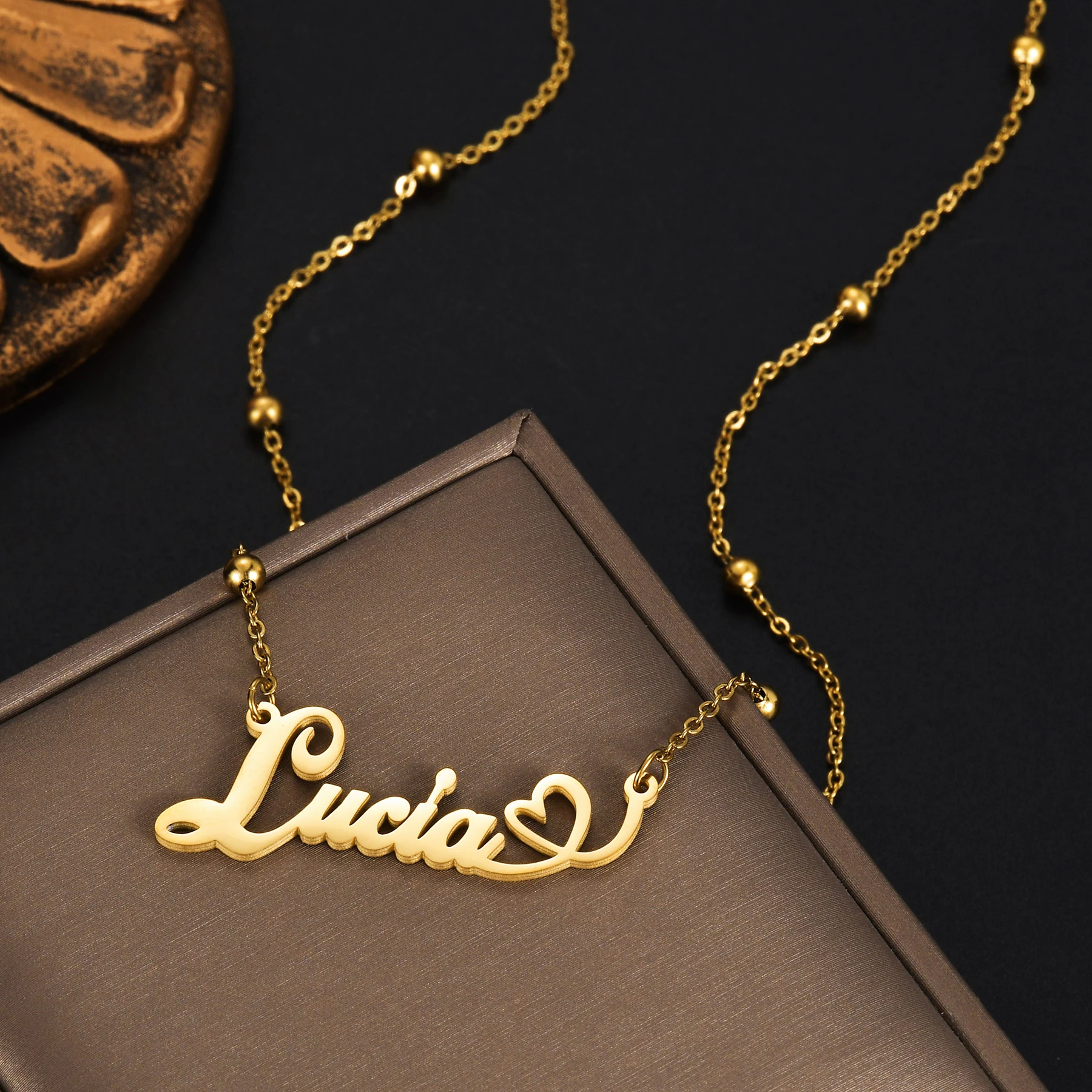 Custom Name Necklace Personalized Pendant Wave Chain Stainless Steel for Women Jewelry Box Chain for Man Item Birthday Gift