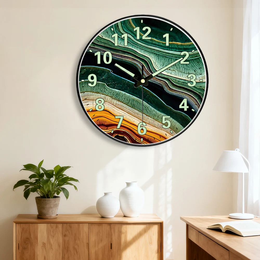 

Luminous Wall Clock Vibrant Textured Art Modern Decorative Analog Clock Colorful Pattern For Living Room Bedroom Office Decor