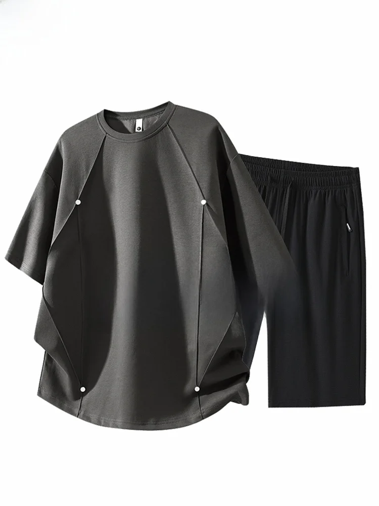 jinzuanwolf-plus-size-men's-casual-summer-shorts-sleeve-t-shirt-loose-fit-sportswear-set-comfortable-breathable-cotton-blend