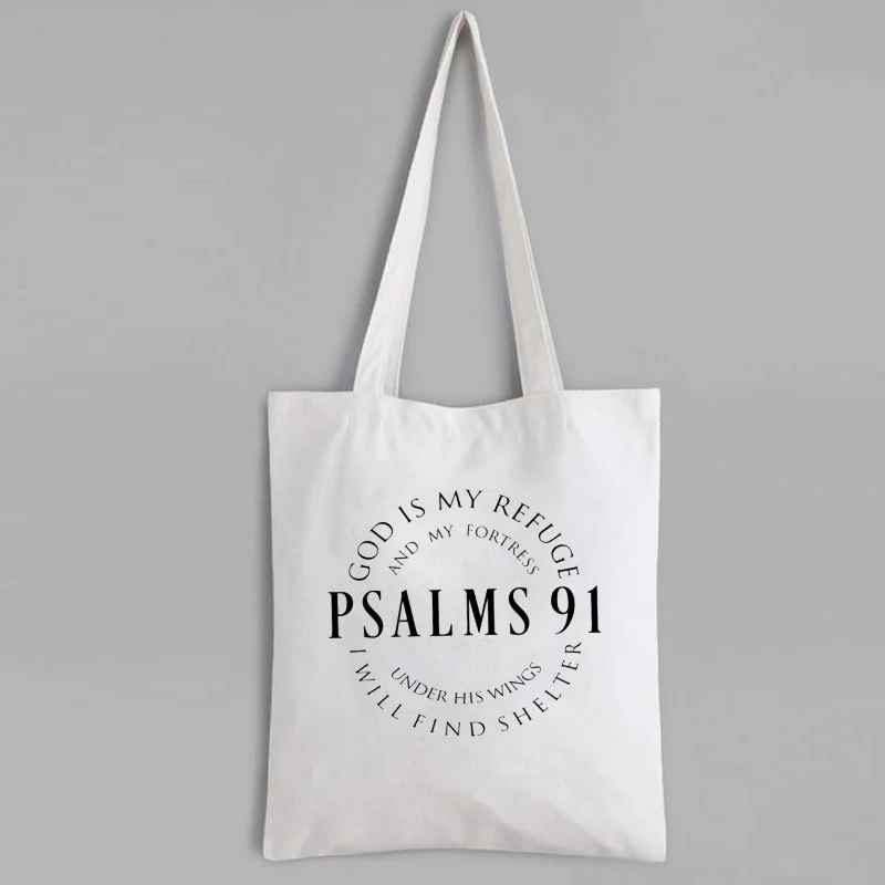 Christian Tote Bag 2022 Blessed Tote Bag Religious Bag Jesus Love Tee Psalms 91 Bag Custom Shopping Bags