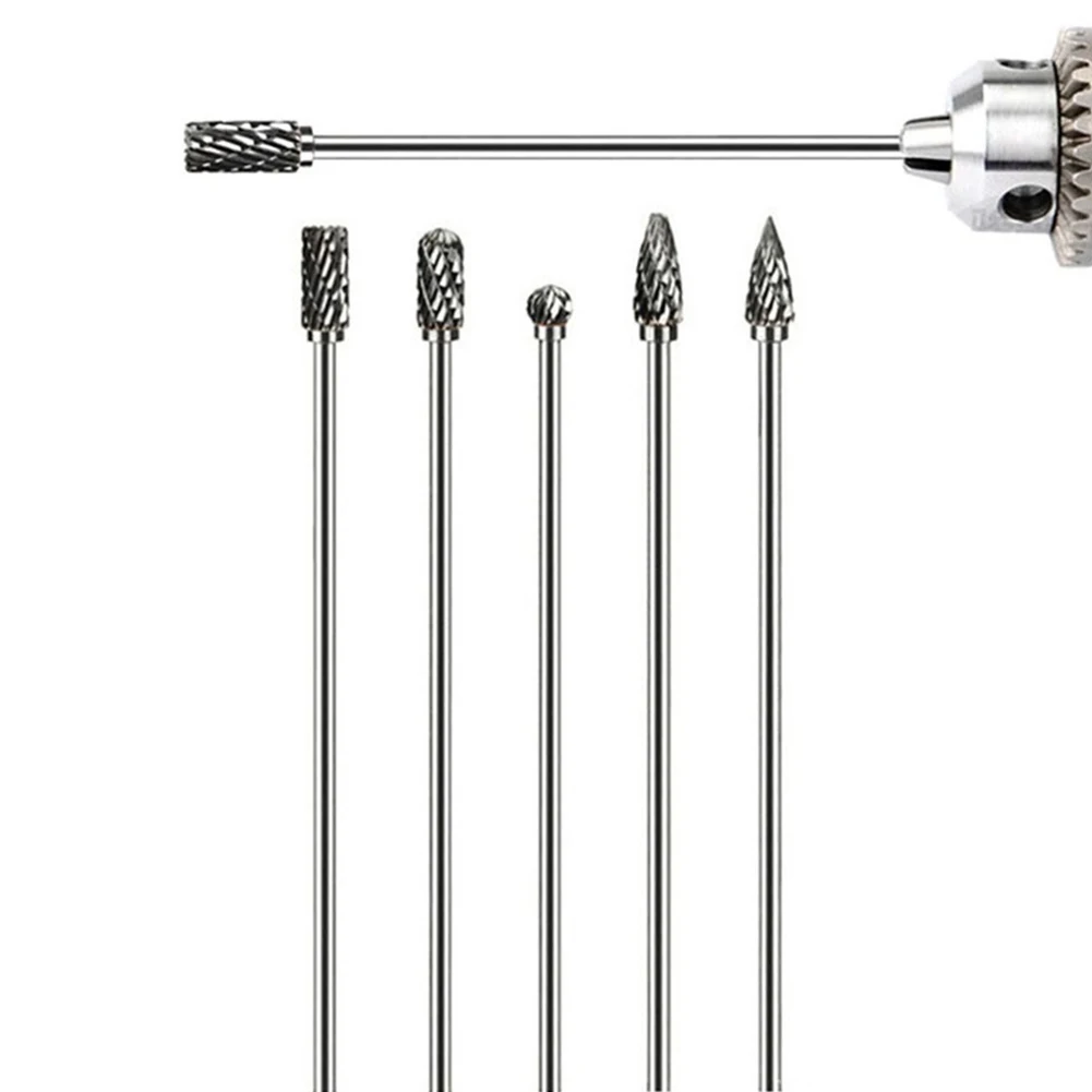5PCS Carbide Burr Set-Dremel Rotary Tool 100mm 1/8 Inch Shank For Woodworking Grinding Carvin Power Tool Accessories