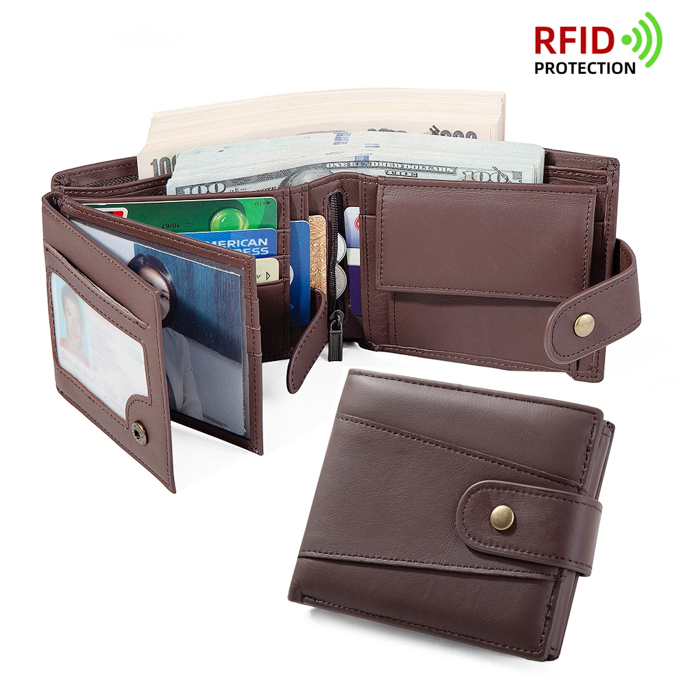 Men Wallet RFID Vintage Genuine Leather Wallets for Men Purse Wallets Credit Card Holder Money Bag