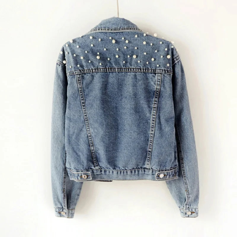 Temperament Commuter Slouchy Denim Jacket Women Y2k Europe And America Nailed Bead With Pearl Loose Slimming Short Jacket Trend