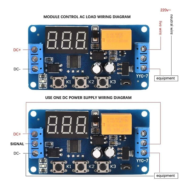 โมดูลหน่วงเวลาเต็มรูปแบบจอแสดงผล LED รีเลย์ตั้งเวลา 3V 3.7V 4.5V 5V 6V สัญญาณวงจรจับเวลาสวิทช์ multi-Functional ปรับ