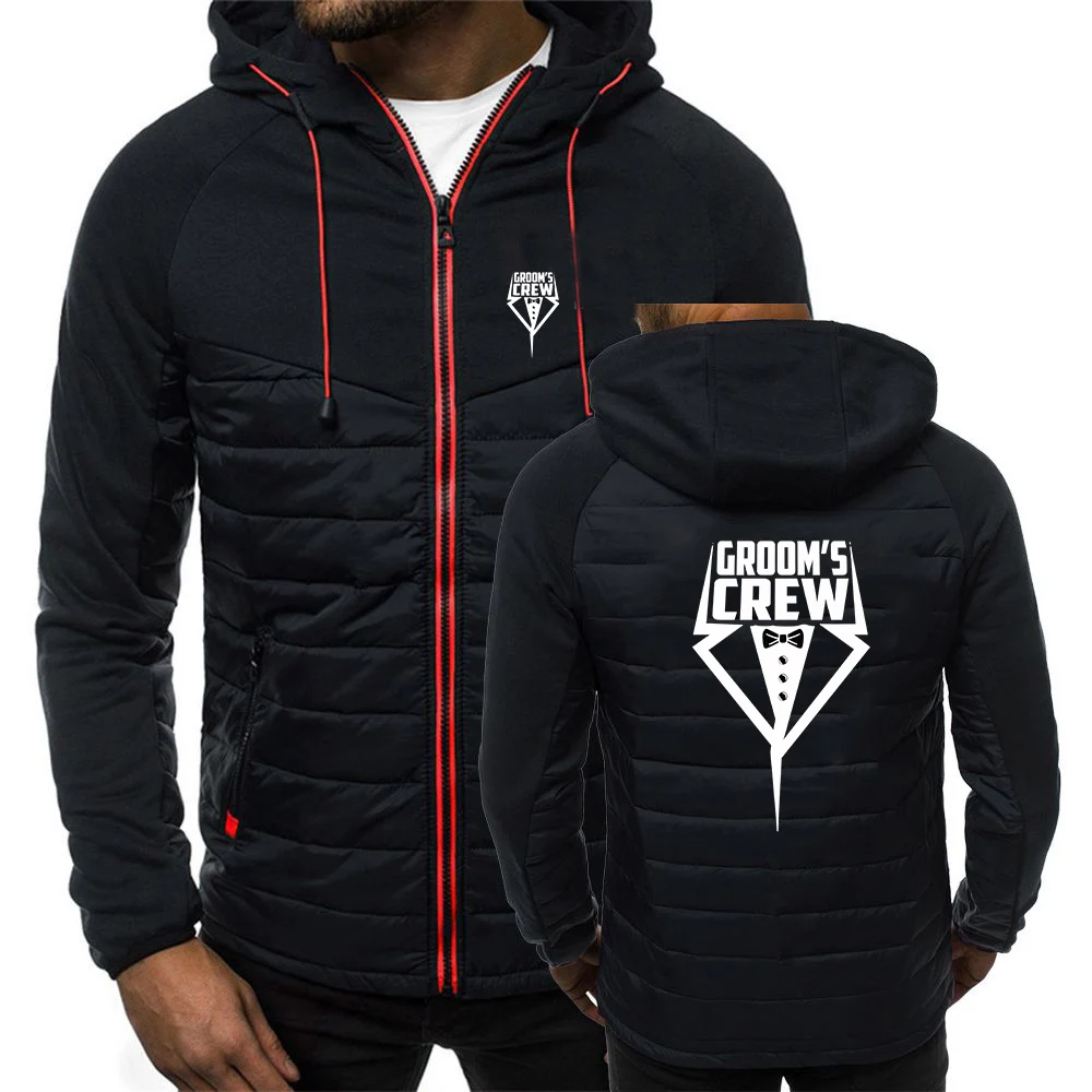 

Team Groom Men's Printed Spring And Autumn Hoodie Windproof And Jacket with Zipper Pockets Zipper Slits Long Sleeves Jacket