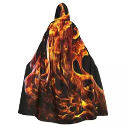 Adult Halloween Fire Flame Cloak Cape Hooded Medieval Costume Full Length Dress Coat