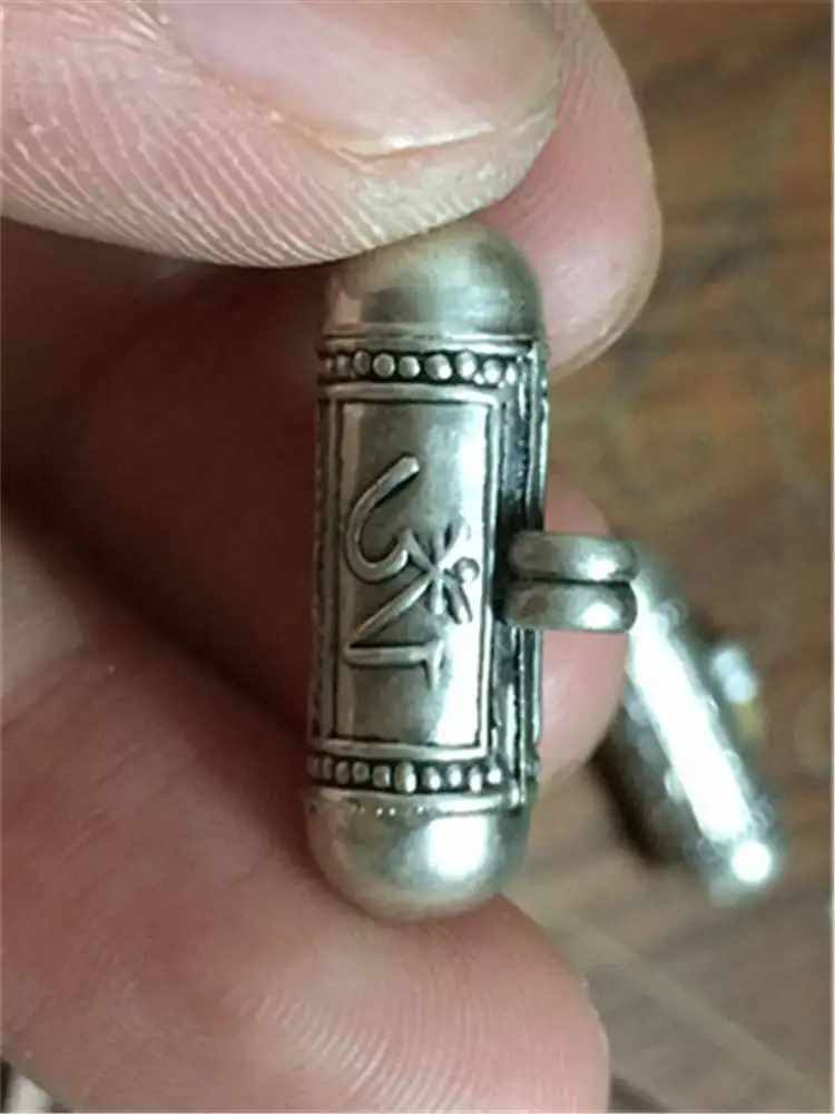 Tibetan Prayer Box Charms Lovely Mini Cylinder Amulets Lockets OM Buddha Eye Dorje GAU 925 Silver T9040