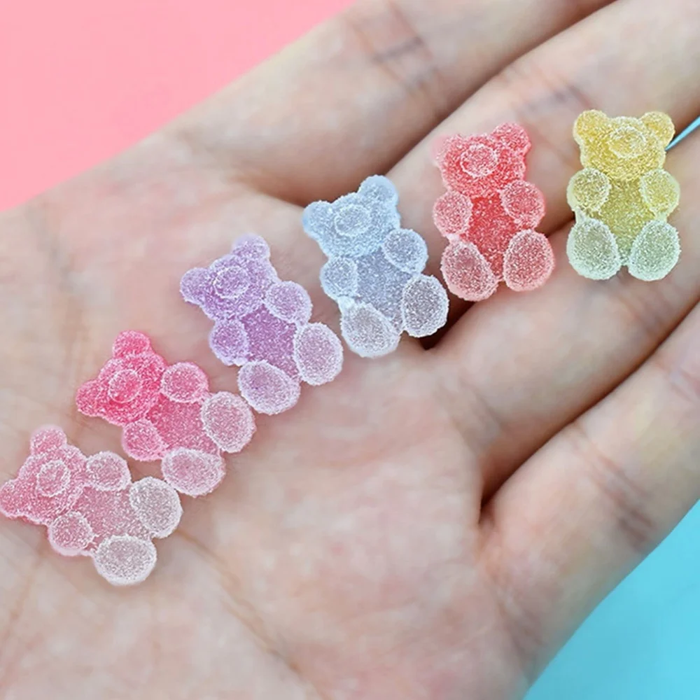 30pcs Candy Color Bear Resin No Hole Random Color Mini Charms DIY Crafts Accessories Jewelry  Gifts