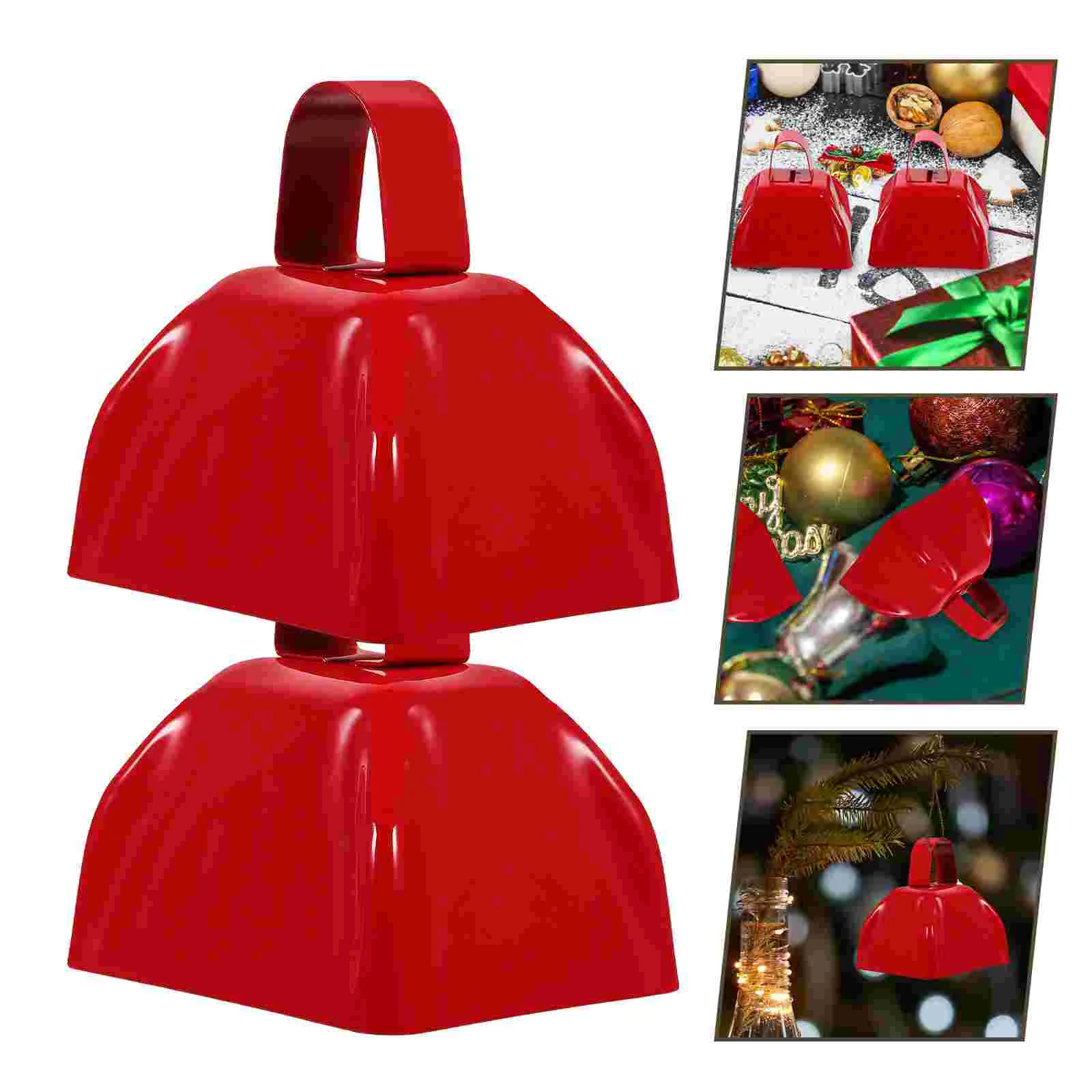 2 Pcs Square Handle Bell Metal Cow Livestock Hanging Bells Farm Ring Chime Red Cowbells Cattle Ornament