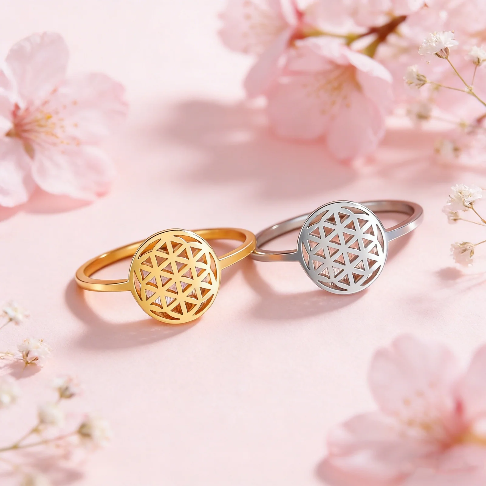 Damen Ring 'Blume des Lebens' Heilige Geometrie Edelstahl-Ringe Vintage Amulett-Schmuck Geburtstagsgeschenk Neu im Großhandel