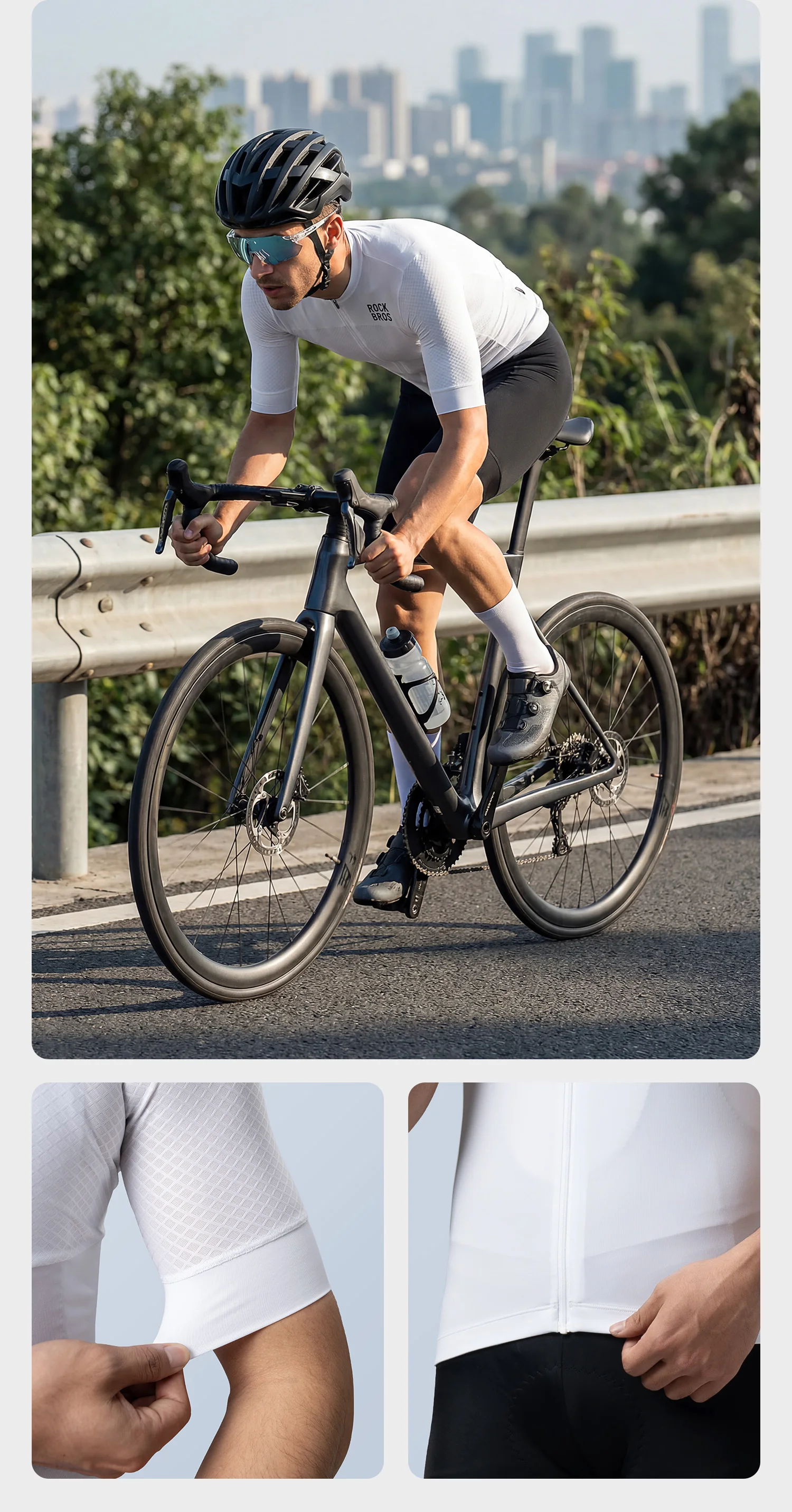 ROCKBROS Herren Fahrradtrikot Atmungsaktives Slim-Fit Kurzarmtrikot Feuchtigkeitsableitend Schnelltrocknend Sportbekleidung Outdoor-Kleidung – Detail 8