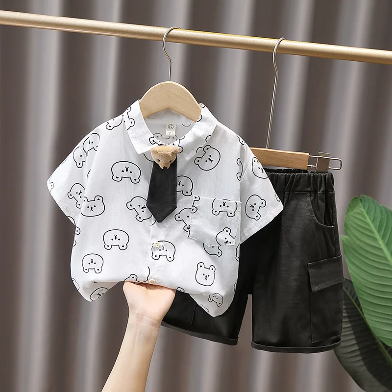 

3408 Boys' Outfit Set 2025 New Item 1-45678 Year Old Baby Summer Shirt Short Sleeved Clothes Children's Clothing