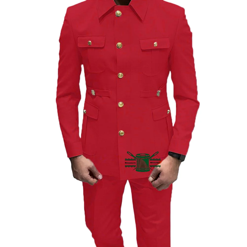 أفريقيا نمط الرجال الدعاوى الذهب زر حفل زفاف إغلاق طوق السترة فستان العريس مصممة الزي الاجتماعي أوم 2 قطع