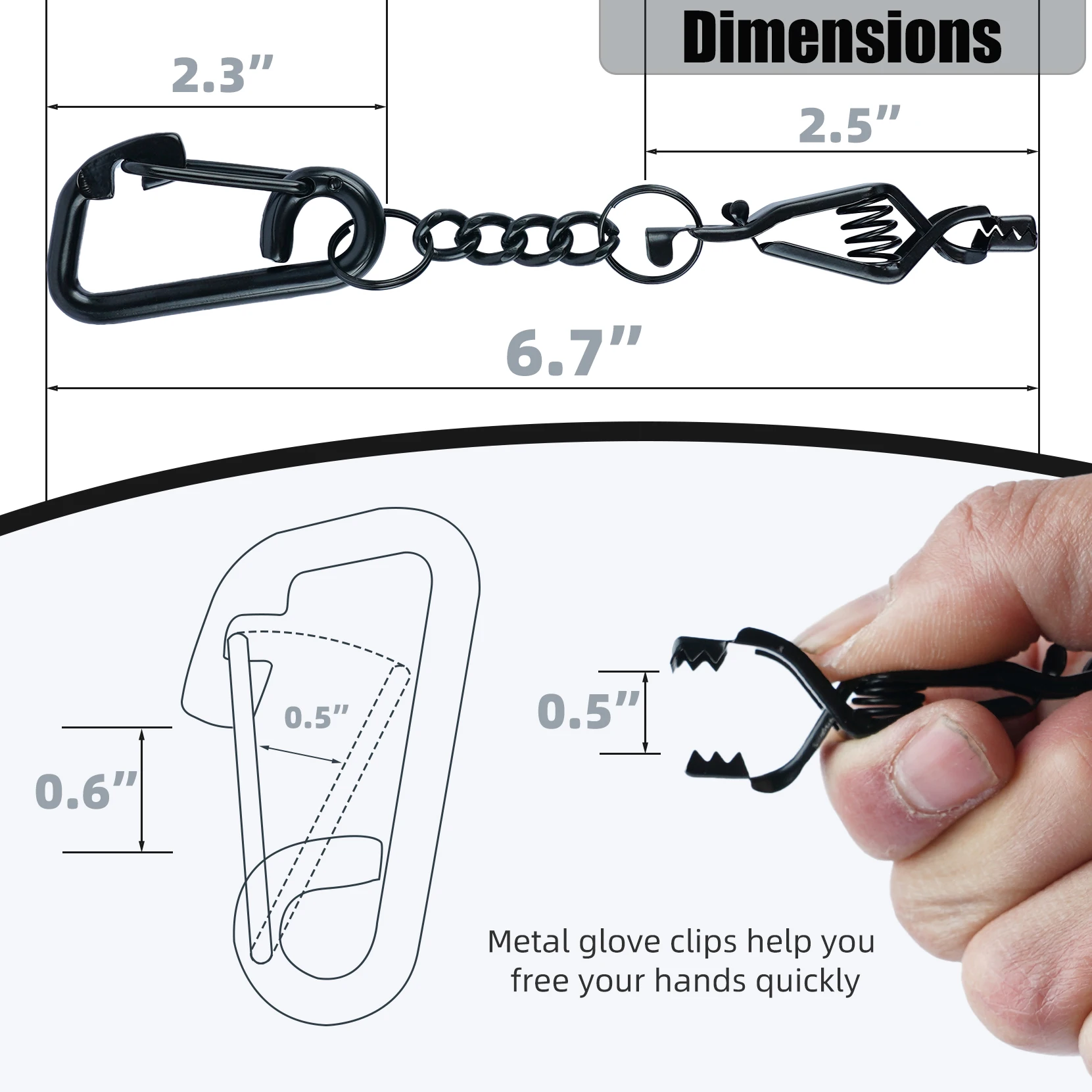 KUNN Metal Single Head Glove Clips with Stainless Steel Carabiner Clip, Portable Glove Clips for Work Glove Holders