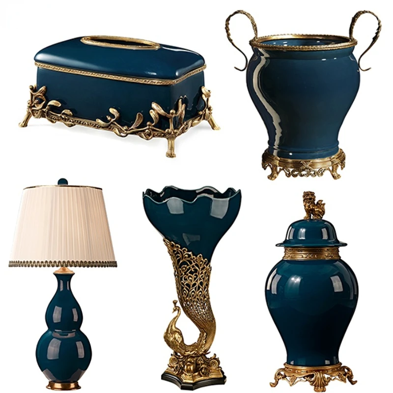 

European American porcelain with copper ornaments Porcelain with copper decoration Decorative table lamp