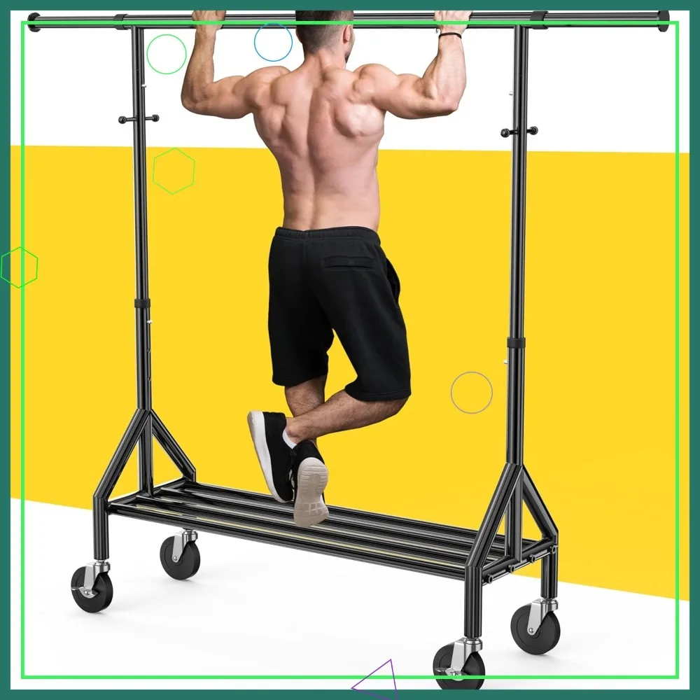 Heavy Duty Clothes Rack 520LBS, Adjustable Rolling Garment Rack with Wheels, Metal Industrial Hanging Rack for Bedroom Laundry