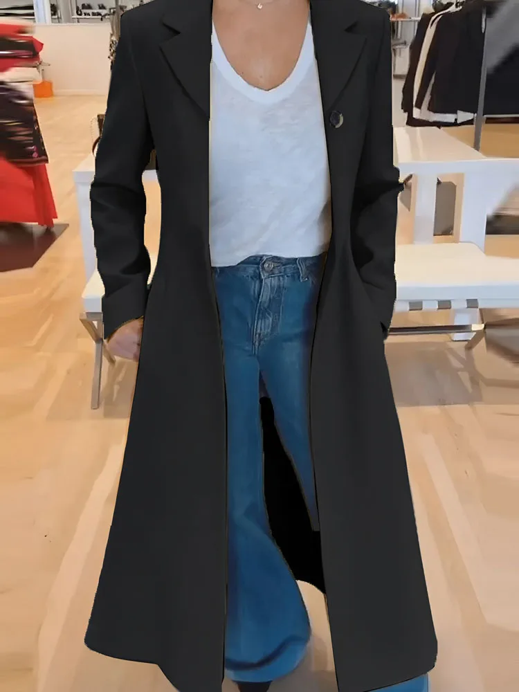 

Осень-зима 2025 г., повседневная свободная ветровка, модная свободная длинная куртка с леопардовым принтом, женские элегантные пальто с длинными рукавами и лацканами