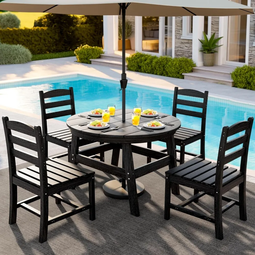 

HDPE Outdoor Dining Set for 4, Relaxing HDPE Outdoor Table and Chairs with 105° Ergonomic Backrest, All-Weather Patio Table