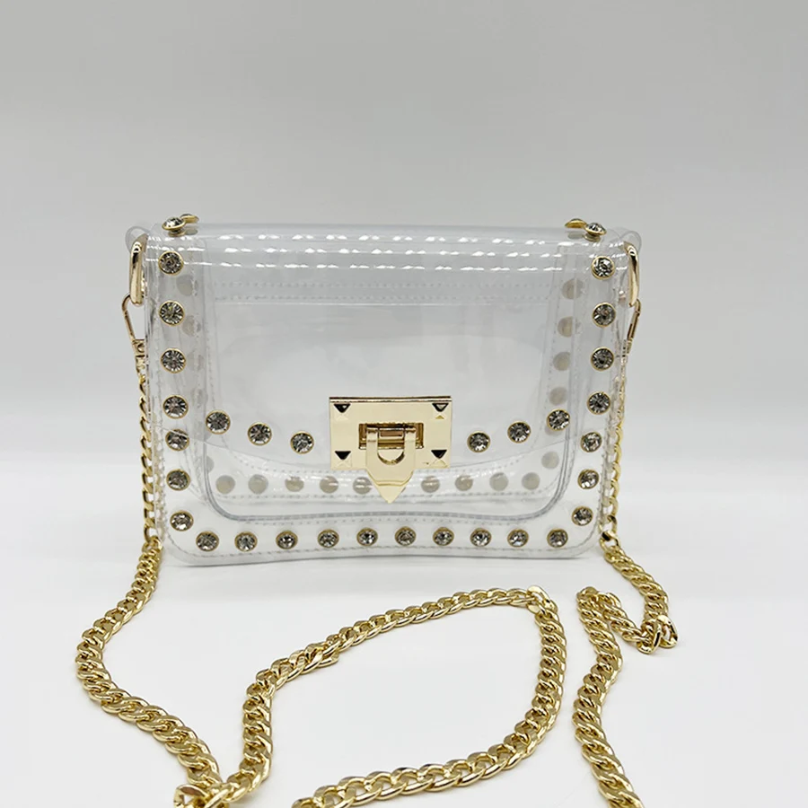 

Women's New Flip Small Handbag Fashion Rivets Clear Jelly Shoulder Bag Transparent Crossbody Bag Y2K Chains Small Square Bag Sac