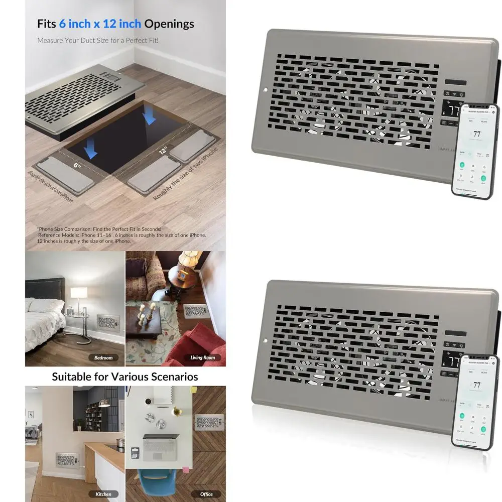 

6x12 Inch Quiet Smart Register Vent with Dual Control and App Integration for Heating and Cooling Systems