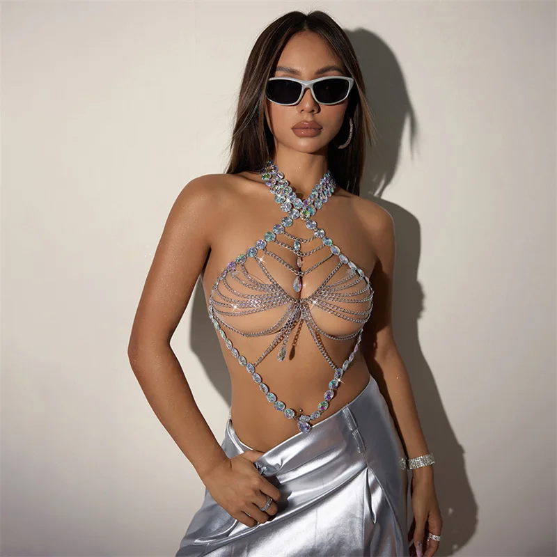 

New Acrylic Gemstone Chain Corset Outer Jewelry Sexy Backless Beach Bikini Tassel Chest Outer Jewelry