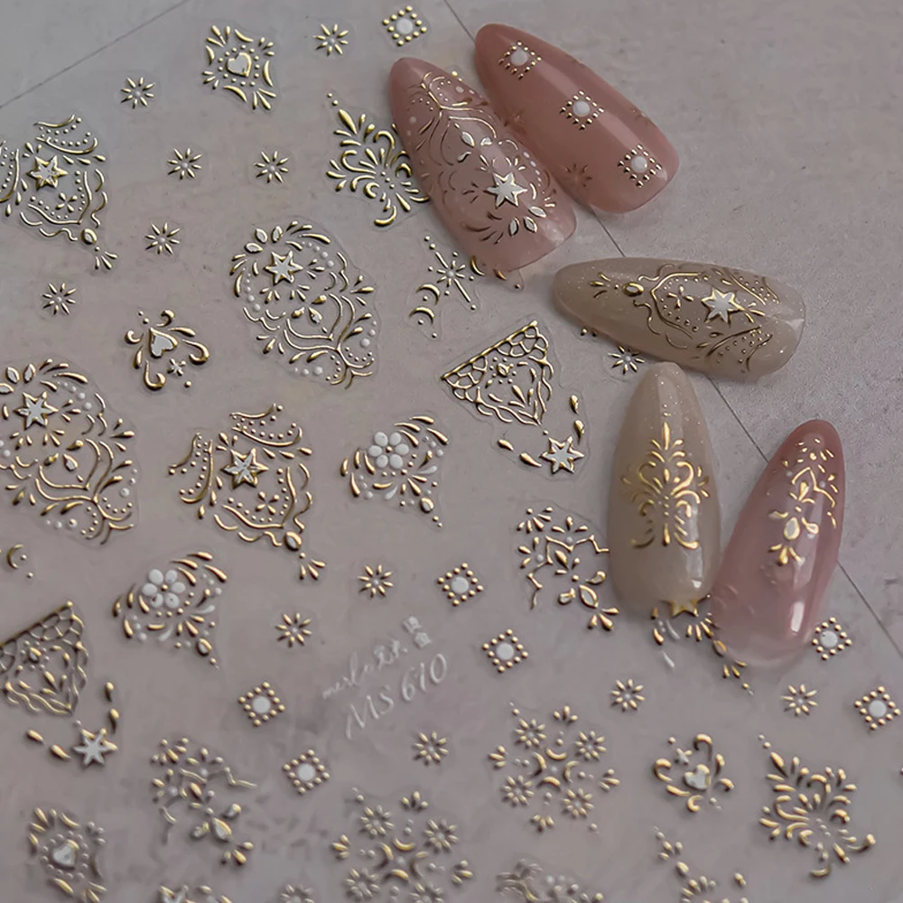 Bohemian 5D Nail Art Sticker Colorful Gold Stars Crescent Moon Tribal Totem Pattern Self Adhesive Decoration Manicure Decal DIY