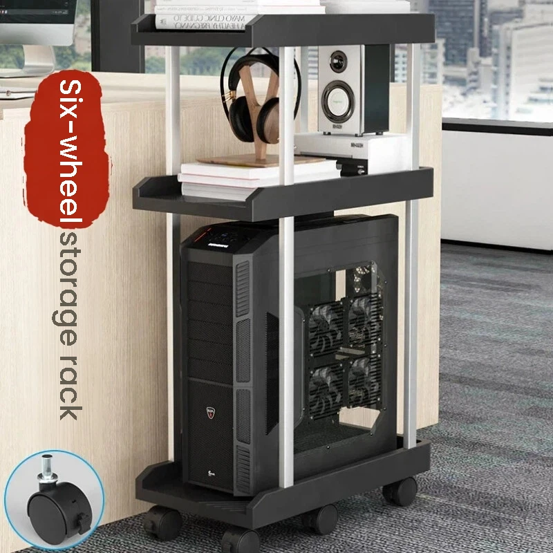 Mobile CPU Stand Printer Rack 2 Tier Rolling Shelf For Desktop Computer Tower Printer Home Office Storage Solution