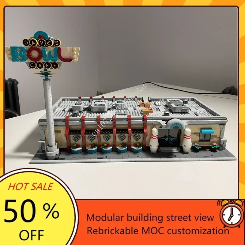 2779PCS Retro Bowling Alley MOC-910013 Creative street view Architecture Education Assembly Puzzle Adults birthday Toys Gift