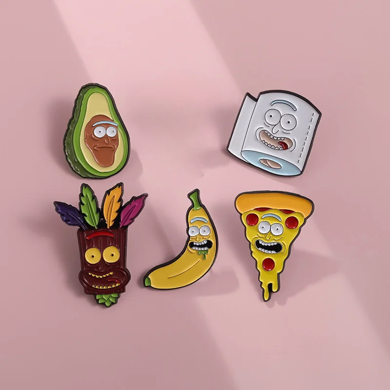 Creative Funny Face Badge Pizza Avocado Banana Fruit Metal Brooches Backpack Jacket Lapel Pin Wholesale Jewelry Gifts For Friend