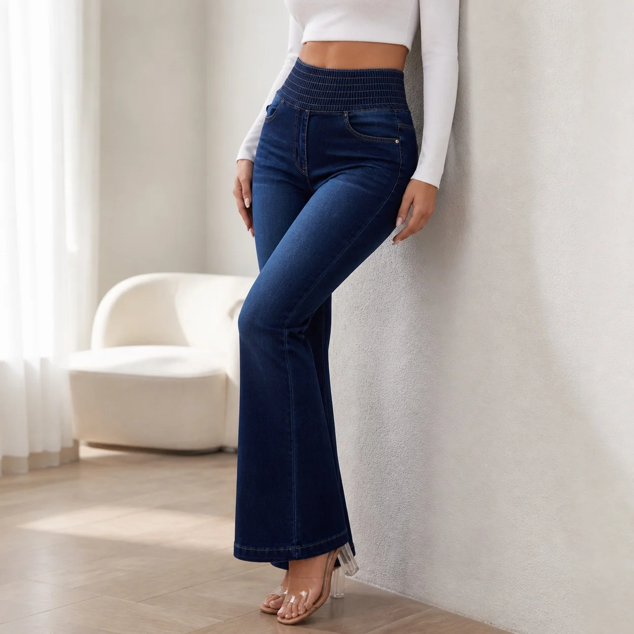 Women's High Waist Stretch Slim Fit Flare Jeans for Women with Butt Lifting Cotton Streetwear Long Patchwork Sexy Denim Pants