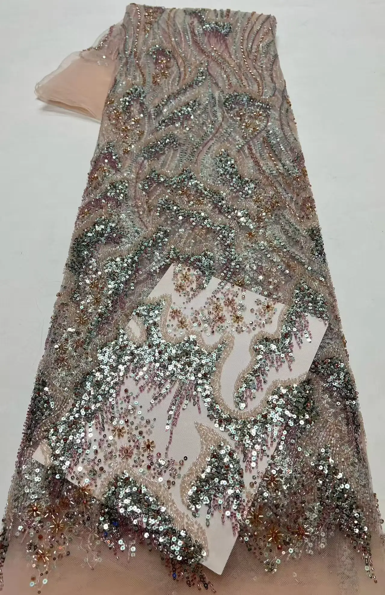 Hot Sale Fashion Design Africa High Quality Embroidery Beads Net Lace Sequins In Multi Colors For Wedding or Party Dress 2026