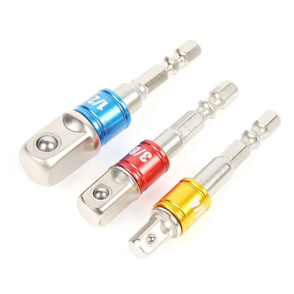 3Pcs Drill Socket Adapter 1/4 3/8 1/2Size Hex Shank Square Head Drill Bit Impact Drill Extension Drill Bits Bar Socket Adapter