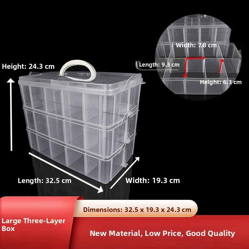 

Large Three-Layer Detachable 30 Grids Transparent Plastic Organizer Box Jewelry Hardware Tools Carry Handle Storage Box