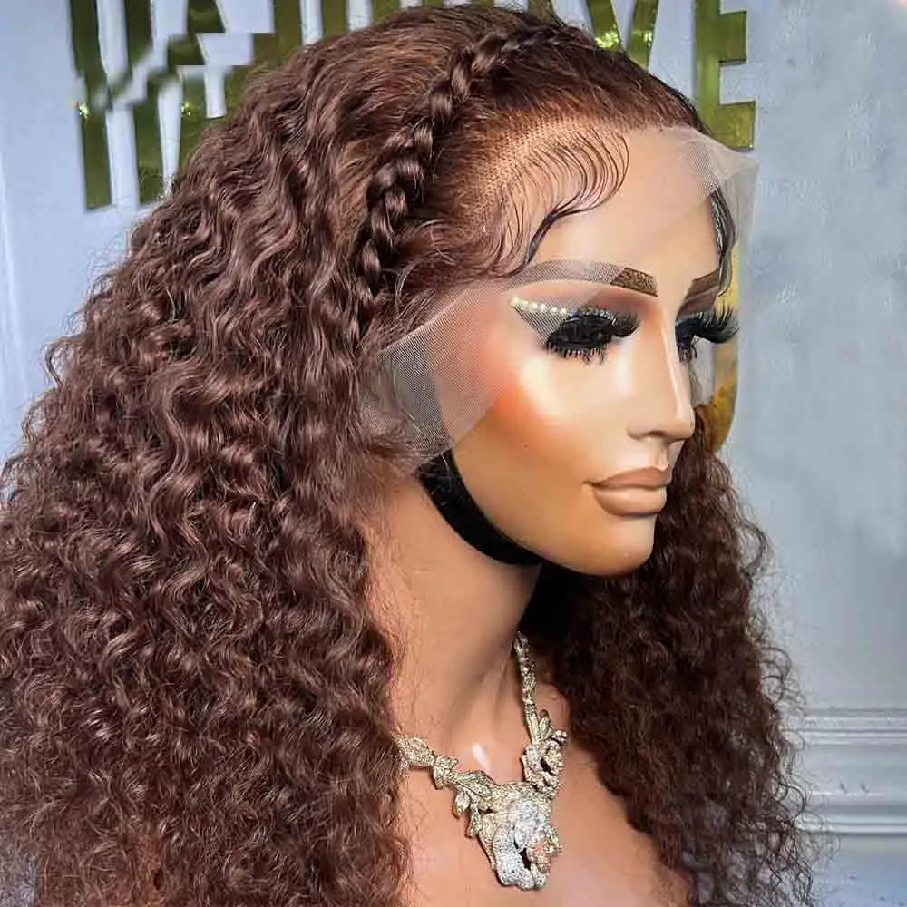 

Soft Brown Color 26“Long Kinky Curly 180Density Lace Front Wig For Black Women Babyhair Synthetic Heat Resistant Glueless Daily