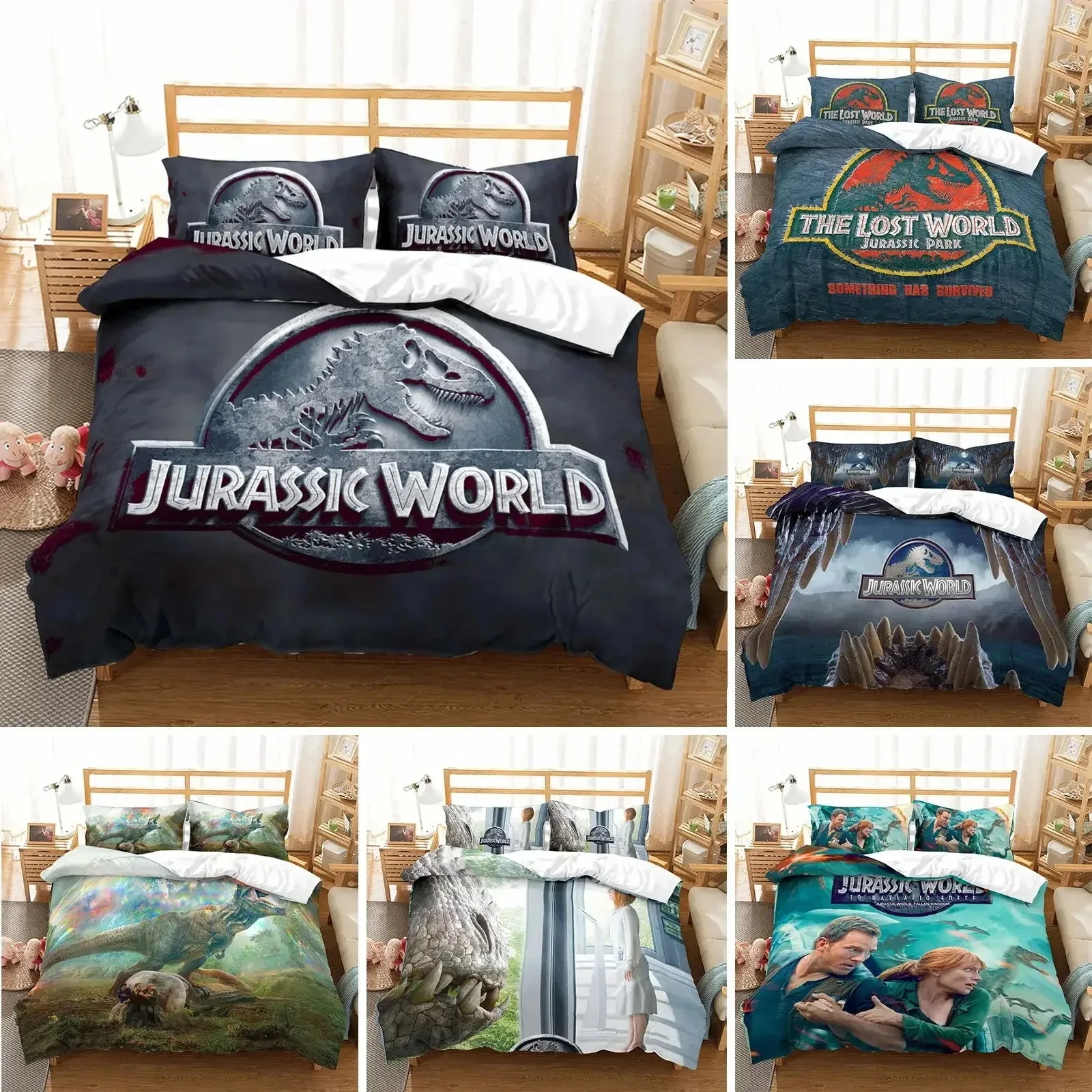 

3D Print Jurassic Dinosaur Duvet Cover with Pillow Cover Bedding Set Single Double Twin Full Queen King Size Bed Set for Decor