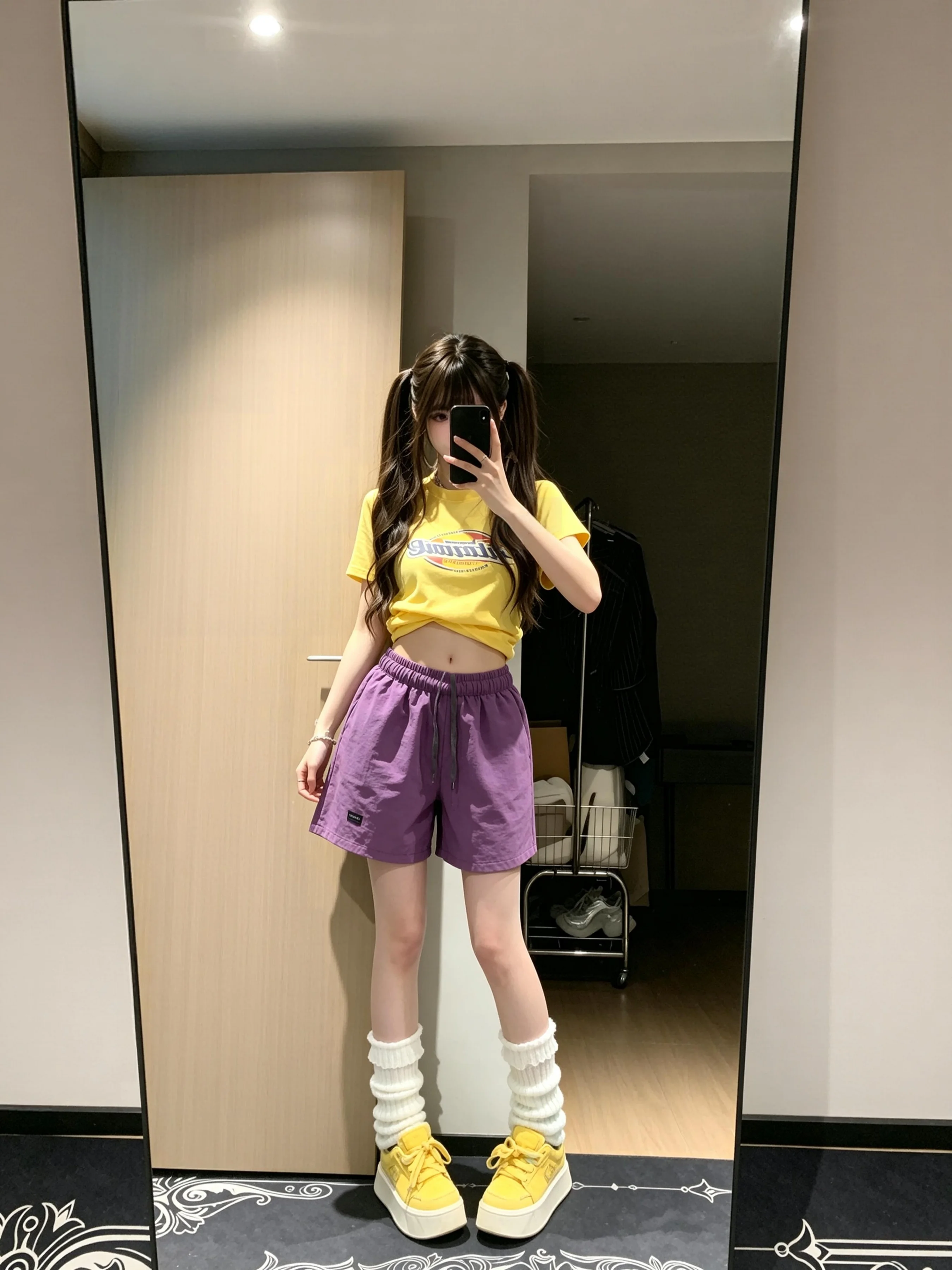 

Dopamine Purple Quick Dry Workwear Shorts Women Summer High Waist American Sport Beach mid Length Five Parts Small Size