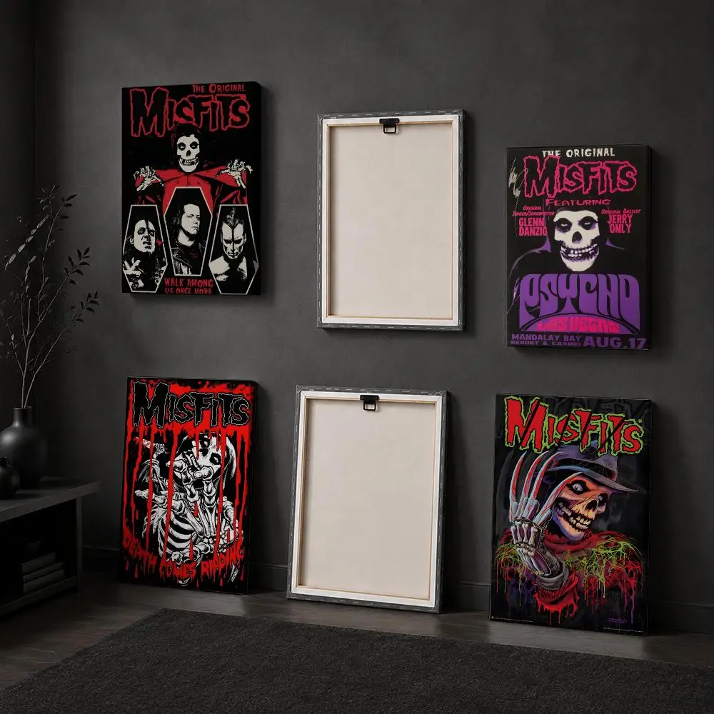 Band M-Misfits Rock Framed Wall Painting Wood Framed Canvas Poster HD Wall Art For Bedroom Hallway Bar Office Home Decor