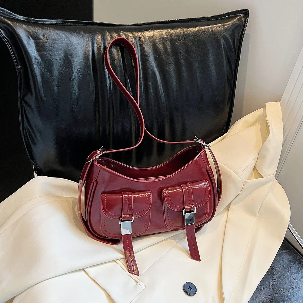

Korean Glossy PU One Shoulder Bag Women Fashion Solid Color Zipper Versatile Underarm Bags All-Match Commute Crossbody Packs