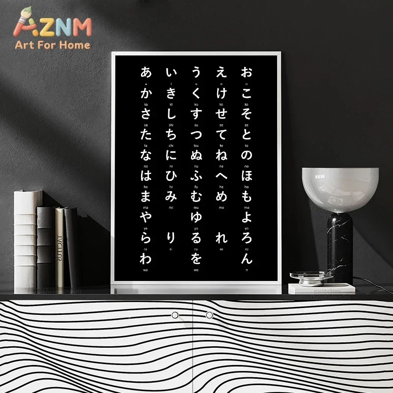 AZNM Japanese Hiragana Katakana Chart Canvas Print, Frameless Language Learning Educational Wall Poster, Study Reference Artwork